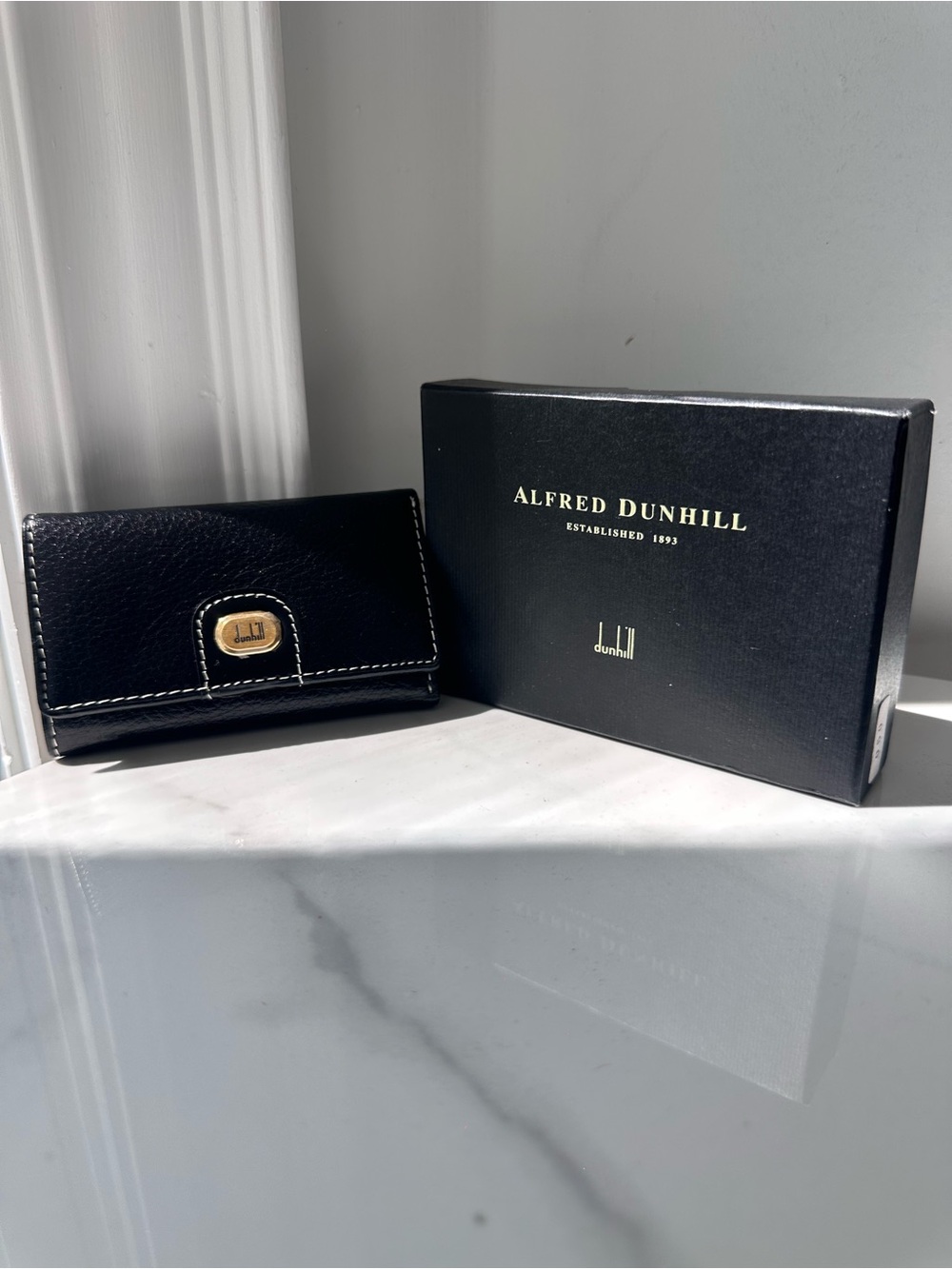 Alfred Dunhill Black Leather Keyholder Compact Wallet with Signature Box NEW